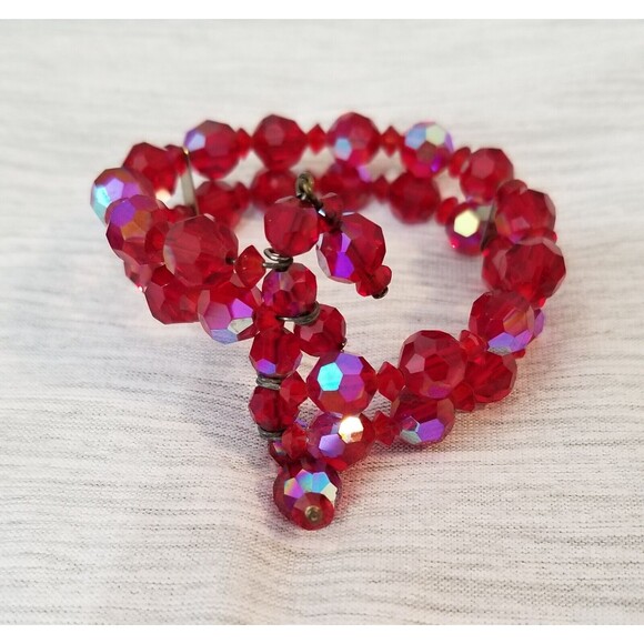Vintage Ruby Red 2-Strand Beaded Coiled Flex Bracelet - Picture 2 of 5